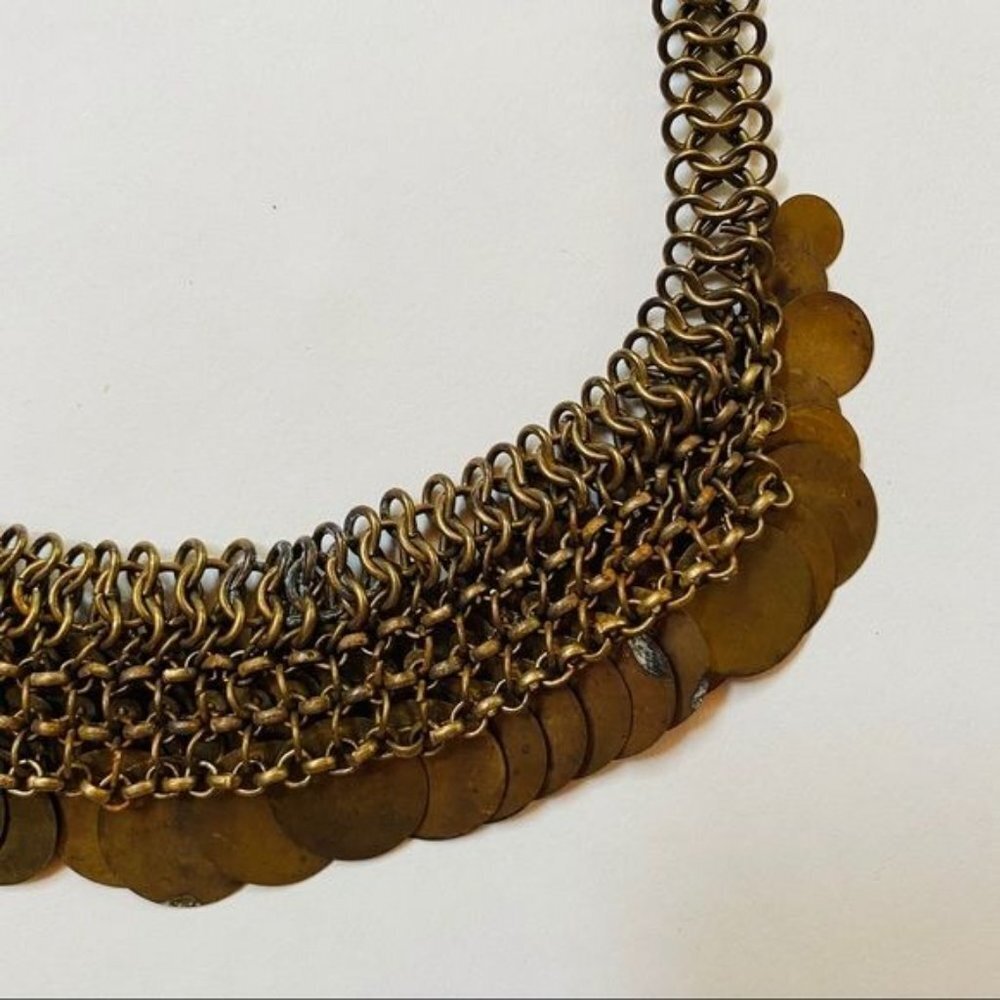 Vintage Brass Necklace Gypsy Costume Adjustable Jewelry Chain Mail Necklace - Picture 9 of 12